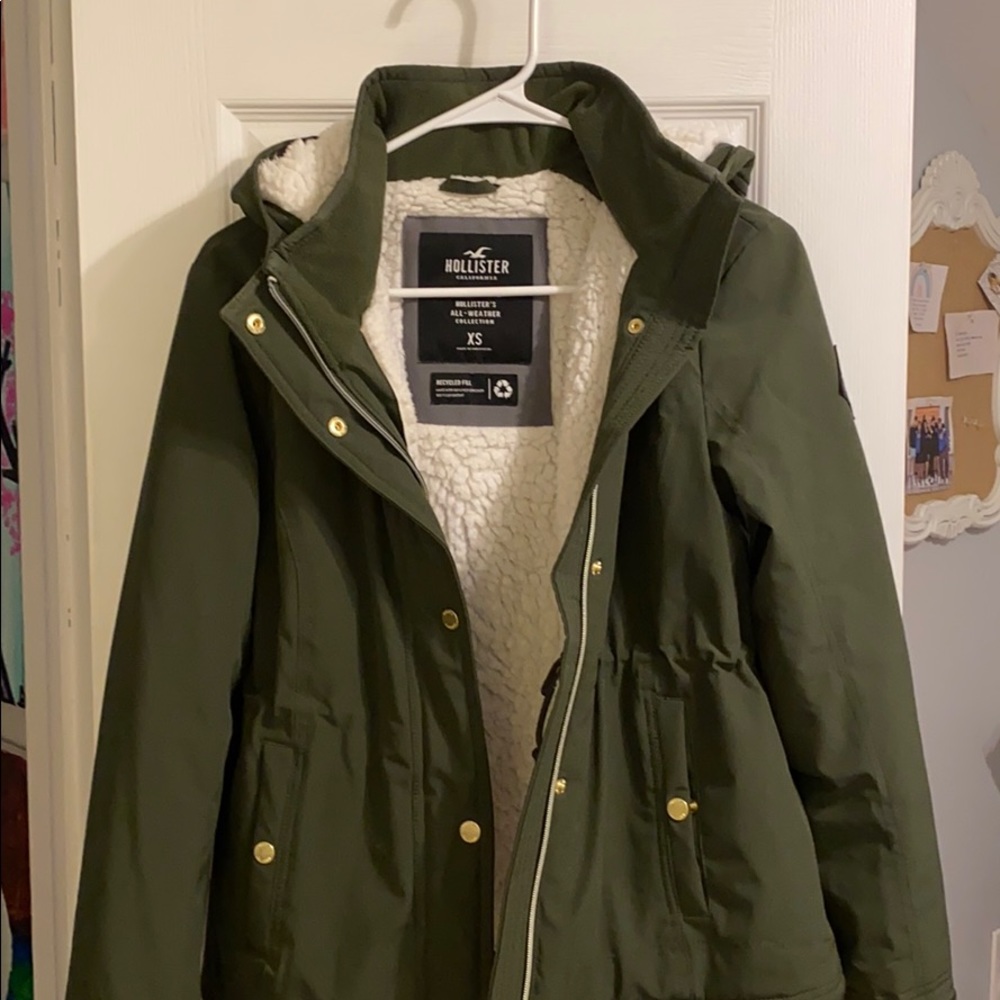 olive green hollister winter jacket